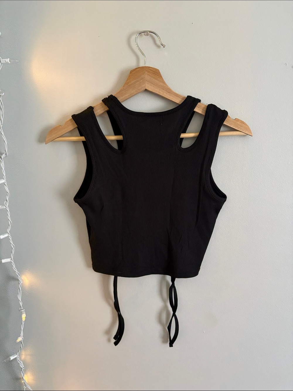 Black Ribbed Drawstring Tank Top - Picture 3 of 3